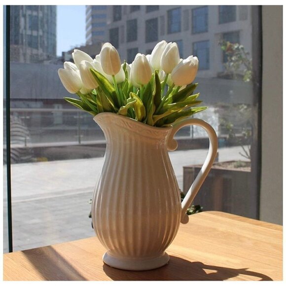 Artificial Creamy White Tulip Stems Bouquet 20 Stems 14 inch Realistic Look Fake - Picture 1 of 6